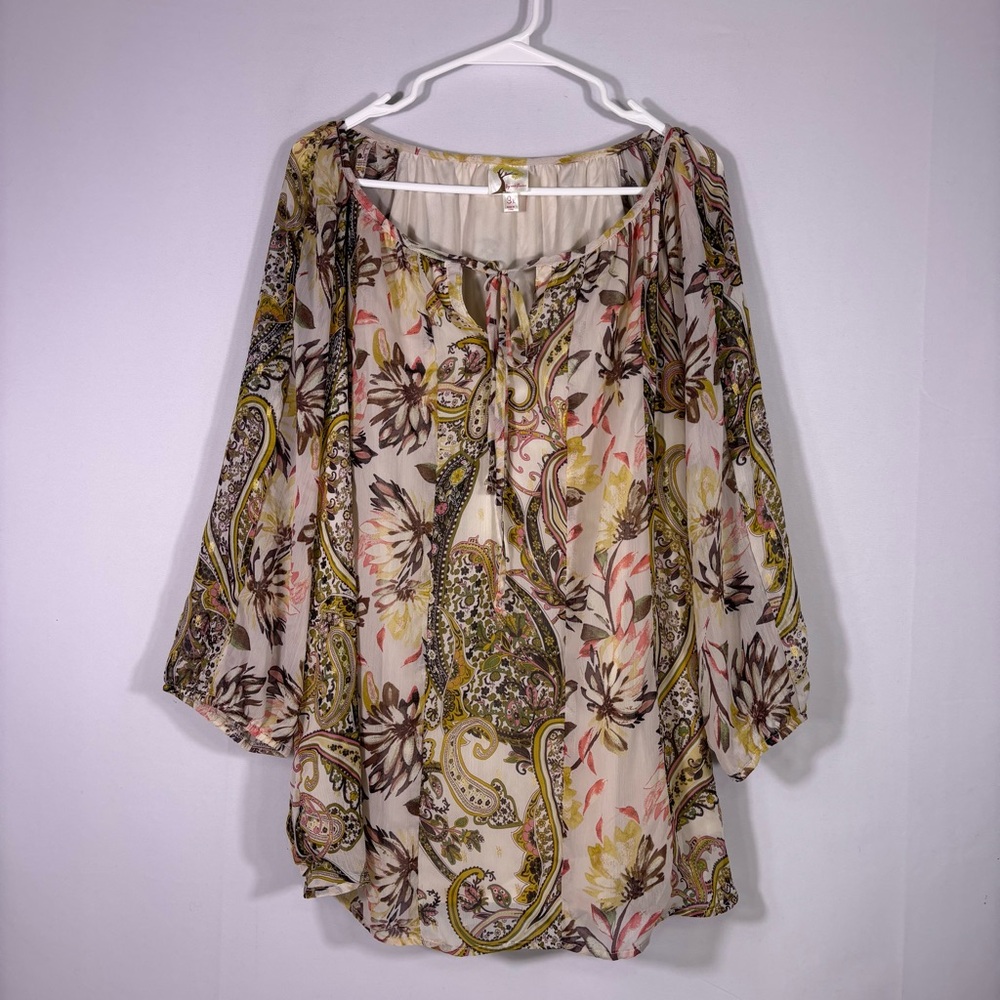 Fig and Flower Anthropologie Multicolor Paisley Flowy Blouse Size 3X